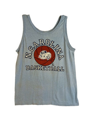 Vintage University of North Carolina Basketball Tank Top 70's Blue Large 42 - 44